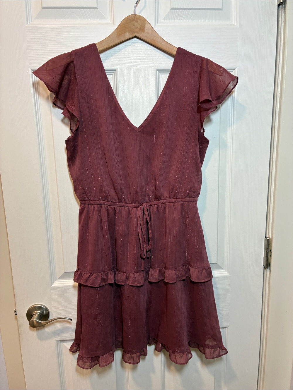 by & by Plum Ruffle-Tiered V-Neck Midi Dress